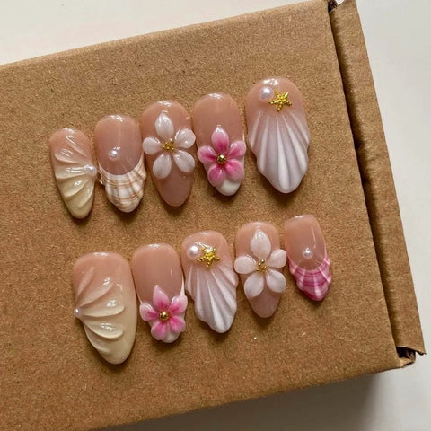 Hot SaleFive Pointed Star and Five Petal FlowerHandmade Artificial Gel Nail Press-On Nails