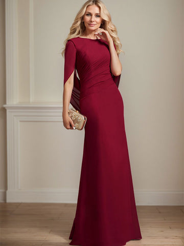 Trompete/Meerjungfrau U-Boot-Ausschnitt Bodenlang Chiffon Mutter der Braut Kleid Mit Plissee