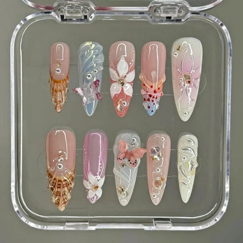 Long Almond 3D Shell NailsCarefully designed pure handmade press-on gel nails