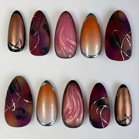 Brown Almond NailsCarefully designed pure handmade press-on gel nails