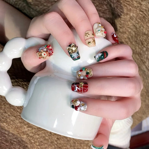 Nail Design for Christmas 2024 10 Pcs Press On NailsCarefully designed pure handmade press-on gel nails