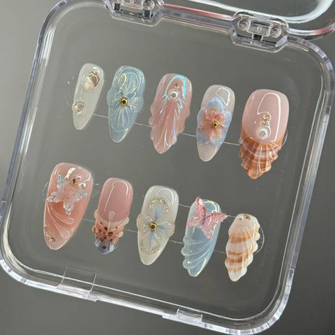 Hot SaleFresh summer short almond shell design handmade nails, press-on nailsHandmade Artificial Gel Nail Press-On Nails