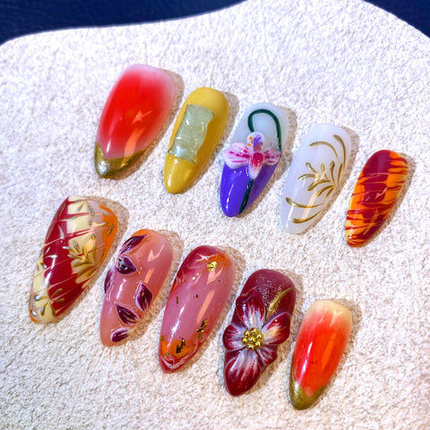 Hot SaleEncountering FlowersHandmade Artificial Gel Nail Press-On Nails