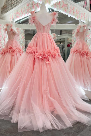 Princess A-Line Off the Shoulder Lace Tulle Prom Dress