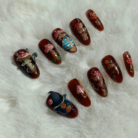 Hot SaleDemon King Poison MushroomHandmade Artificial Gel Nail Press-On Nails