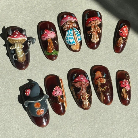 Hot SaleDemon King Poison MushroomHandmade Artificial Gel Nail Press-On Nails