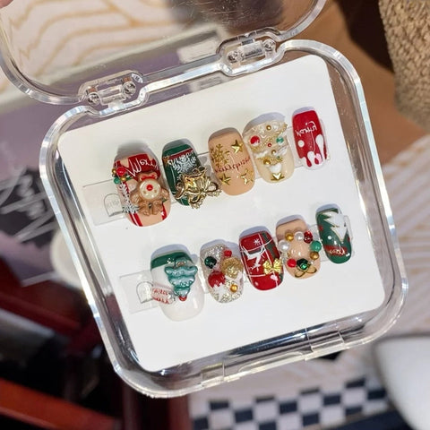 Nail Design for Christmas 2024 10 Pcs Press On NailsCarefully designed pure handmade press-on gel nails