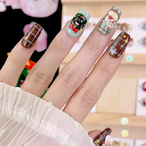 Hot SaleChristmas Nail Cute Gingerbread Man SeriesHandmade Artificial Gel Nail Press-On Nails