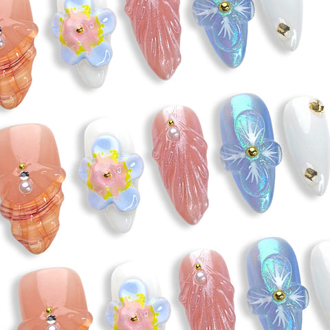 Hot SaleFresh summer short almond shell design handmade nails, press-on nailsHandmade Artificial Gel Nail Press-On Nails