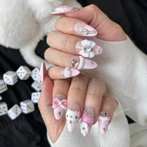 Key and Love Fake Nail Press On NailsCarefully designed pure handmade press-on gel nails