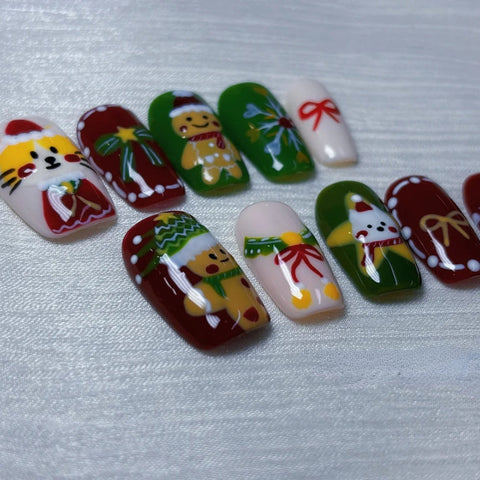 NewChristmas GingerbreadCarefully designed pure handmade press-on gel nails