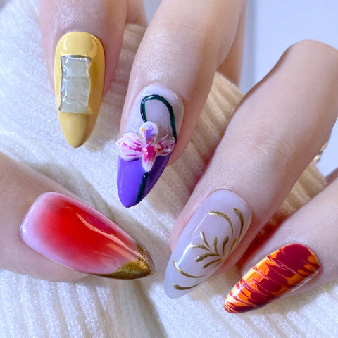 Hot SaleEncountering FlowersHandmade Artificial Gel Nail Press-On Nails