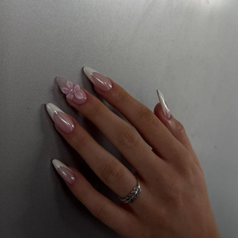 3D White Flower French NailCarefully designed pure handmade press-on gel nails