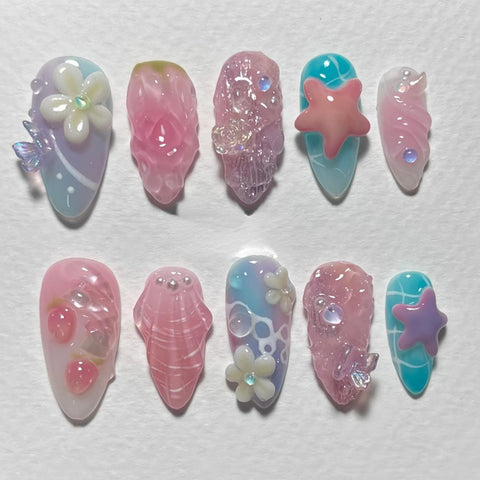 3D Starfish Summer NailsCarefully designed pure handmade press-on gel nails