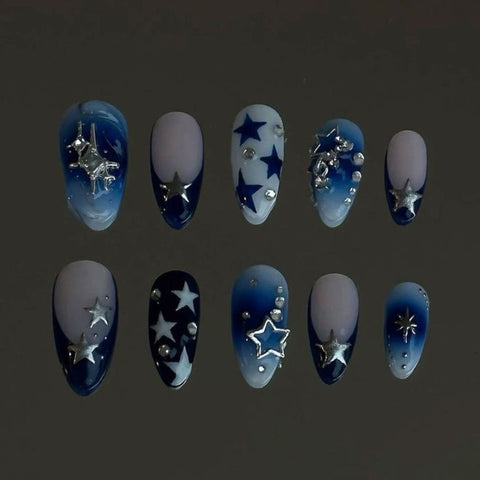 Blue PentagramCarefully designed pure handmade press-on gel nails
