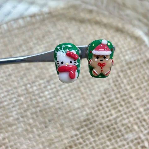 Kitty Accompanies You On Christmas(Press On Nails)Carefully designed pure handmade press-on gel nails