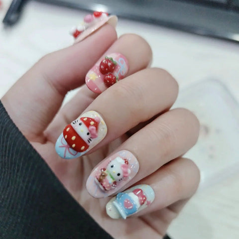Hot SaleCute Kitty Cat 3D NailHandmade Artificial Gel Nail Press-On Nails