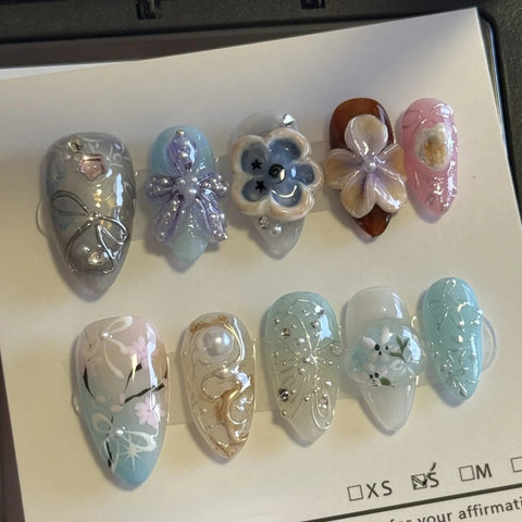 Blue Five Petal FlowerCarefully designed pure handmade press-on gel nails