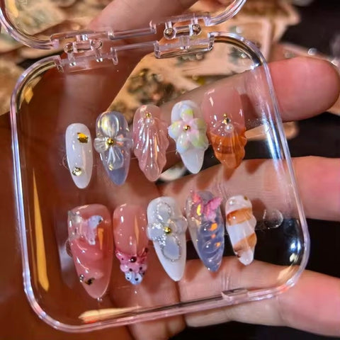 Hot SaleFresh summer short almond shell design handmade nails, press-on nailsHandmade Artificial Gel Nail Press-On Nails