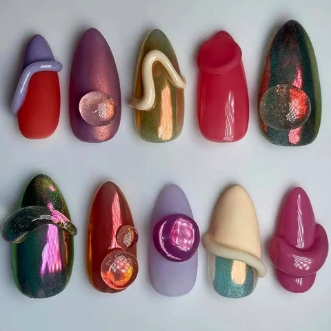 MXYIYANR Press On Nails Medium Almond Handmade Cute NailsCarefully designed pure handmade press-on gel nails