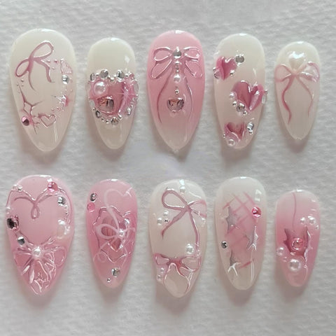 3D Pink Bow NailCarefully designed pure handmade press-on gel nails