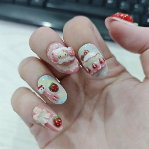 Hot SaleCute Kitty Cat 3D NailHandmade Artificial Gel Nail Press-On Nails