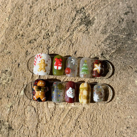 Painting 3D Christmas Gingerbread Man Nail CollectionCarefully designed pure handmade press-on gel nails