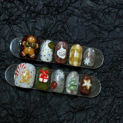 Painting 3D Christmas Gingerbread Man Nail CollectionCarefully designed pure handmade press-on gel nails