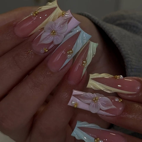 Hot SaleColorful French Square Tube NailsHandmade Artificial Gel Nail Press-On Nails