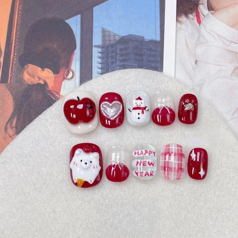 3D Christmas Cute Snowman Nail CollectionCarefully designed pure handmade press-on gel nails