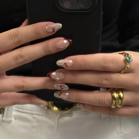 Hot SaleFrench CherriesHandmade Artificial Gel Nail Press-On Nails