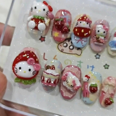 Hot SaleCute Kitty Cat 3D NailHandmade Artificial Gel Nail Press-On Nails