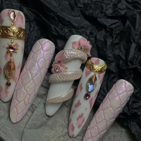 Pink Snake Nail Press On NailsCarefully designed pure handmade press-on gel nails