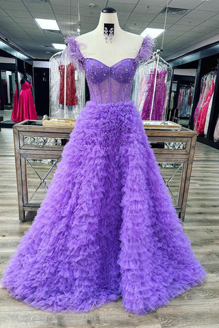 A-Linien-Ballkleid aus Tüll mit Herzausschnitt und Schlitz