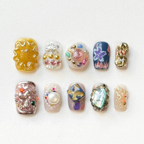 Luxury Pearl Square NailsCarefully designed pure handmade press-on gel nails