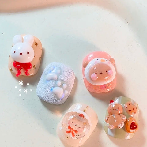 Hot SaleChristmas Rabbit and Gingerbread ManHandmade Artificial Gel Nail Press-On Nails