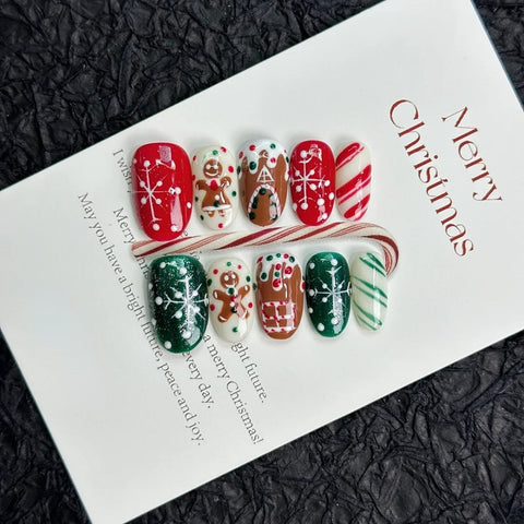 Hot SaleChristmas Snow & CookieHandmade Artificial Gel Nail Press-On Nails