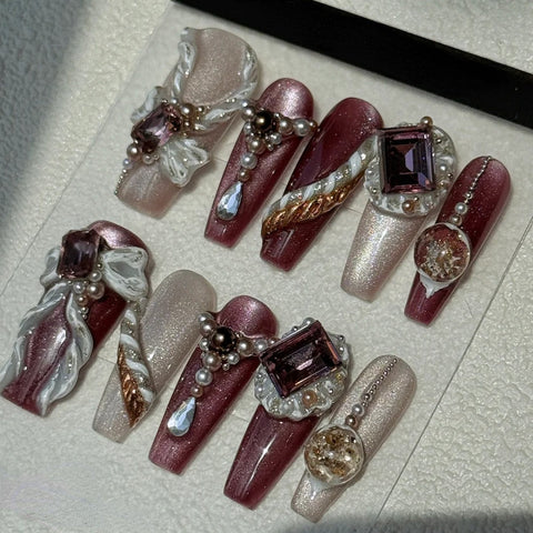 Hot SaleFloating Bow Christmas nailsHandmade Artificial Gel Nail Press-On Nails