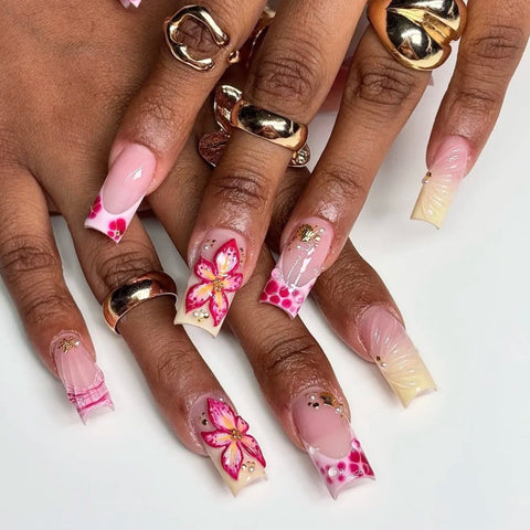 Pink Medium Length Coffin NailsCarefully designed pure handmade press-on gel nails