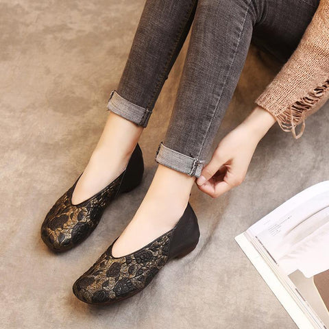 National Style Slip-On Round Toe Cowhide Casual Shoes
