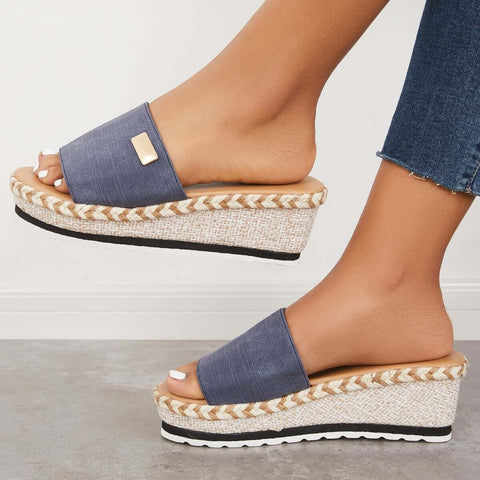 Open Toe Espadrille Platform Wedges Slip on Sandals