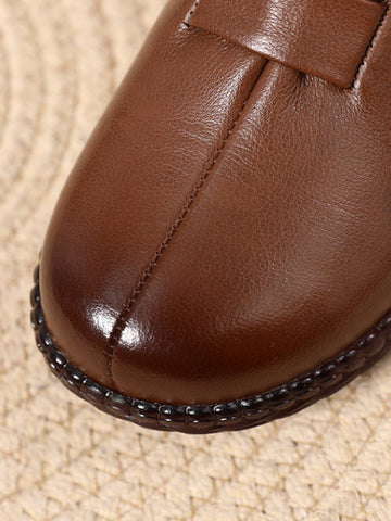 Women Winter Vintage Fleeced Leather Flat Shoes