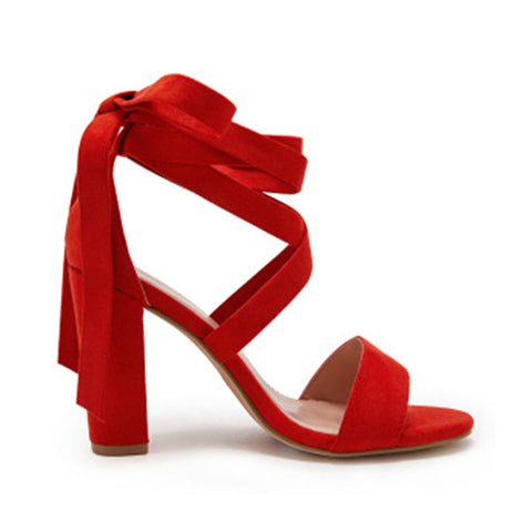 Sandalen mit Blockabsatz und Schnürung, offene Zehenpartie, Pumps mit Fesselriemchen