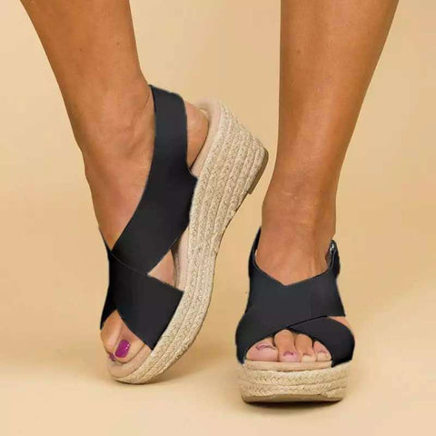 Criss Cross Espadrilles Platform Wedges Ankle Strap Sandals
