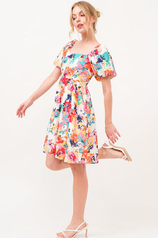 Short Puff Sleeve Floral Dress