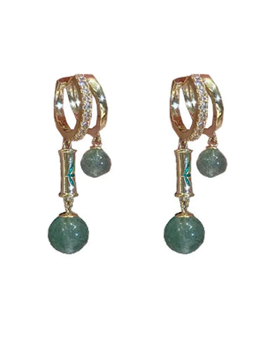 Chinese Style Gold Copper Zircon Cat's Eye Drop Earrings