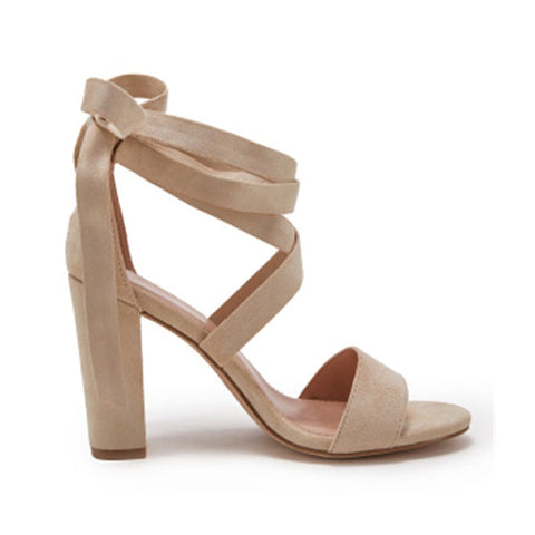 Sandalen mit Blockabsatz und Schnürung, offene Zehenpartie, Pumps mit Fesselriemchen