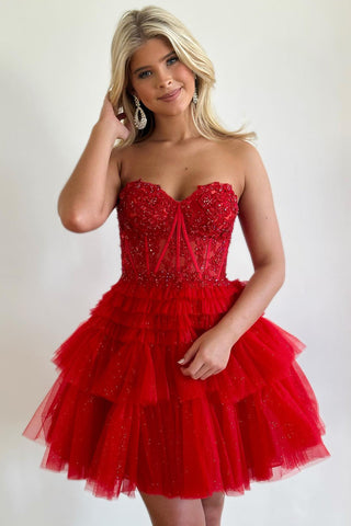 Stylish A Line Sweetheart Black Corset Homecoming Dress with Ruffles