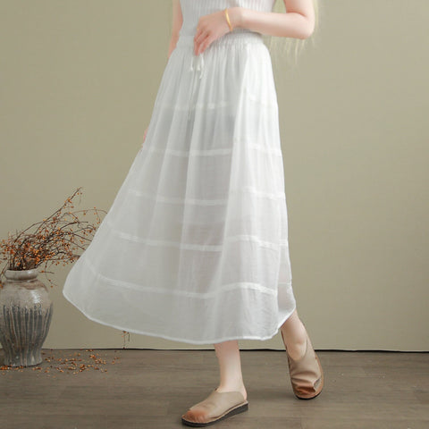 Summer Casual Cotton Linen Patchwork A-Line Skirt