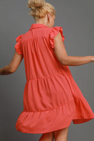 Full Size  Strawberry Ruffle Cap Sleeve Tiered Dress